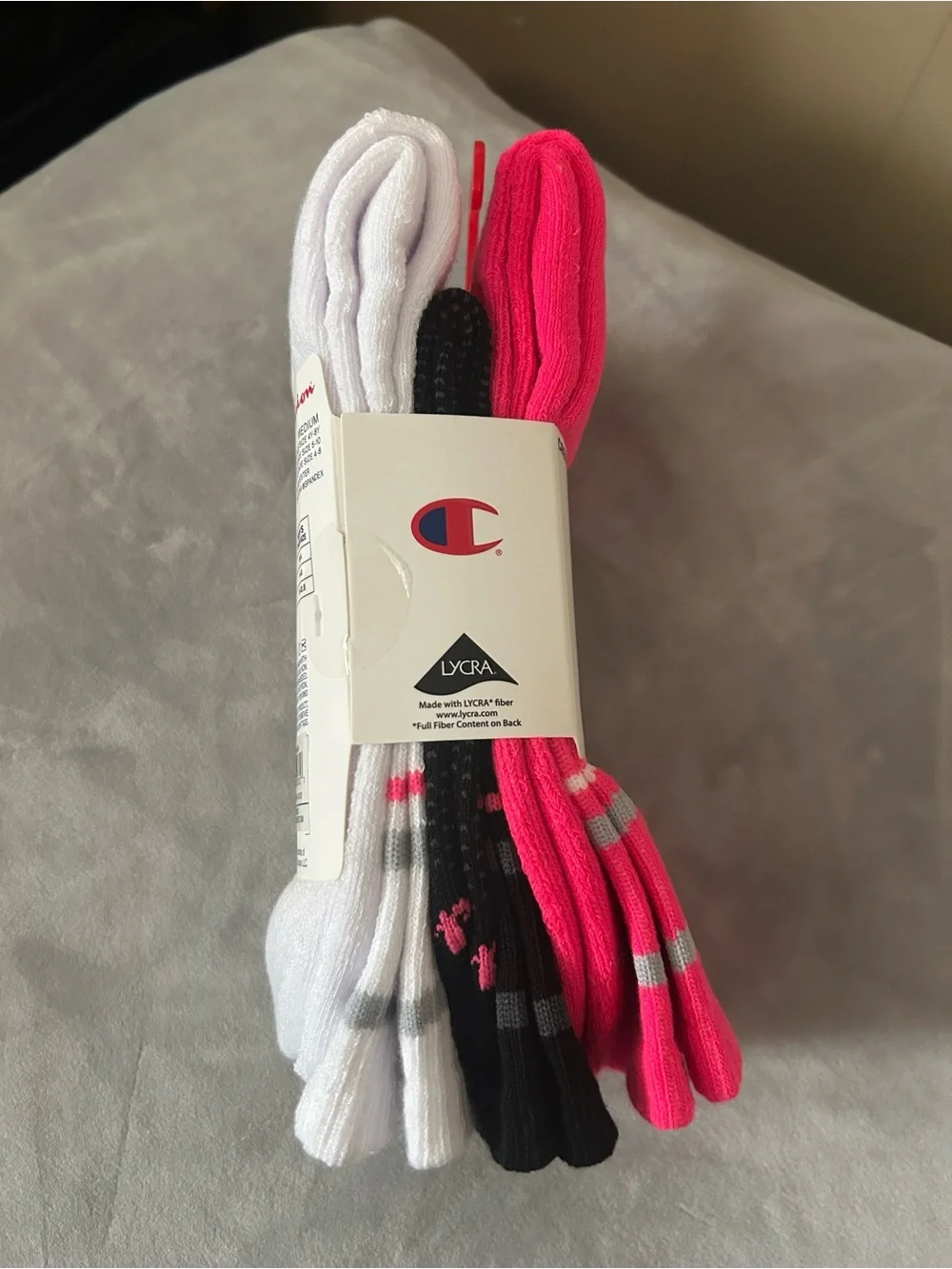 Champion Men’s Crew Athletic Socks in Bright Pink with Gray Accents (3-Pack)